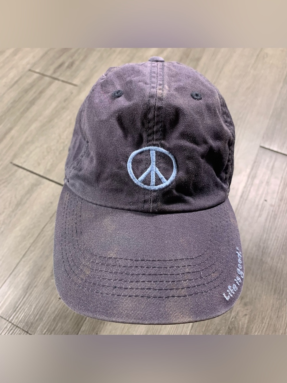 Life is GOOD Gray Blue with Embroidered  Peace Symbol and Spell Out